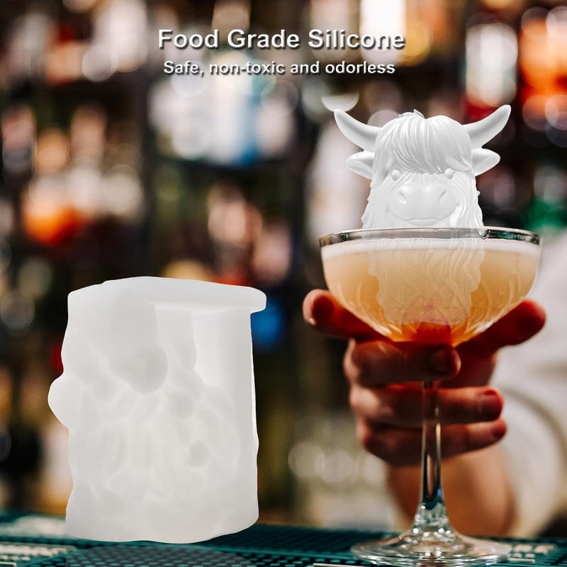 SIUPER 3D Highland Cow Ice Cube Silicone Molds Tray for Whiskey, Cocktail, Drink, Bar; Rich Details. Fun Animal Mold for DIY Taba Squishy Chocolate Soap Candle Resin Gift for Women Girls Boys; 2 Pack - Image 5